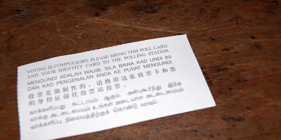The back of a Singapore poll card